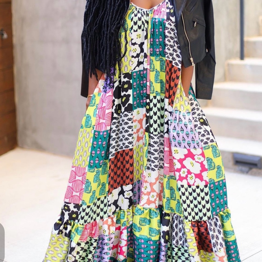 Boho Patchwork Maxi Dress - Multicolor